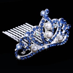 Fashion Blue Rhinestone Mini Crown Tiara Wedding Banquet Hair Jewelry