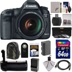 Canon EOS 5D Mark III Digital SLR Camera with EF 24-105mm L IS USM Lens with 64GB Card + Battery & Charger + Grip + Backpack Case + 3 Filters +.