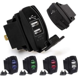 Black PA-ABS 12-24V Car Charger 3.1A Dual USB Socket Charger Vehicle Power Adapter Red Blue & Green LED Wholesale Car Led Switch