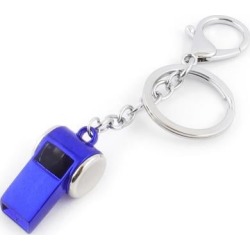 Unique Bargains Silver Tone RoyalBlue Metal Whistle Pendant Keychain Key Ring Holder