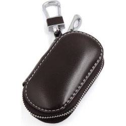 Coffee Color Faux Leather Oval Zipper Spring Loaded Clasp Car Key Holder Pocket
