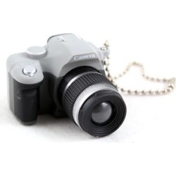Recertified - Mini Gray SLR Camera Toy Keychain Keyring Flash Torch Ornament Decoration