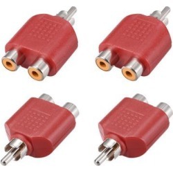 RCA Male to 2 RCA Female Connector Splitter Adapter Coupler Red 4Pcs for Stereo Audio Video AV TV Cable Convert
