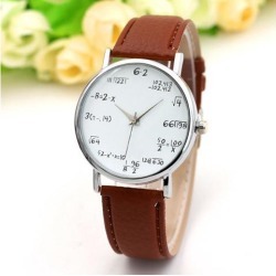 Fashion Quartz Watch Math Formula Round Dial PU Leather Casual Wrist Watches for Women and Men Coffee