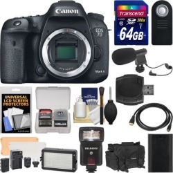 Canon EOS 7D Mark II GPS Digital SLR Camera Body with 64GB Card + Case + Flash + Battery + Remote + Video Light + Microphone + Kit