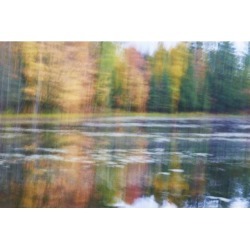 Posterazzi DPI12294978 Blurred Autumn Coloured Trees Along The Shoreline Reflected in a Tranquil River - Ontario Canada Poster Print by Ian.