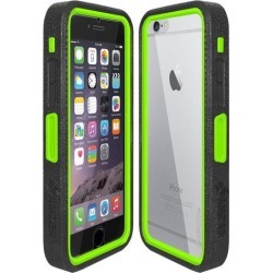 Amzer CRUSTA Rugged Case Black on Green Shell Tempered Glass with Holster for iPhone 6 Plus