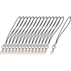Unique Bargains 15 Pcs Black Cellphone Mobile Phone Strap String w Clip