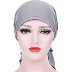 Pretied Silky Beanie Hat Scarf Chemo Cap Turban Head Wrap Night Bonnet Gray