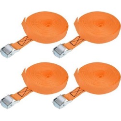 8M x 25mm Lashing Strap Cargo Tie Down Straps w Cam Lock Buckle 250Kg Work Load, Orange, 4Pcs