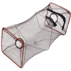 Unique Bargains 8.3' x 19' Nylon Metal Foldable Fishing Landing Net Fish Keepnet Cage for Fishermen Shrimp Brown Red