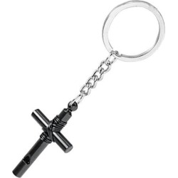 Unique Bargains Silver tone Metal Keyring with Cross whistle Pendant