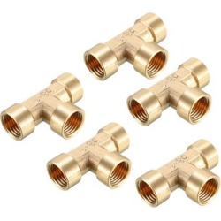 Brass Tee Pipe Fitting 3/8 PT Female Thread T Shaped Connector Coupler 5pcs