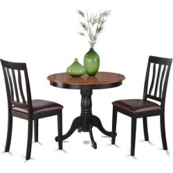 3 -piece Antique Round Kitchen 36 In. Table and 2 Chairs With Faux Leather Seat