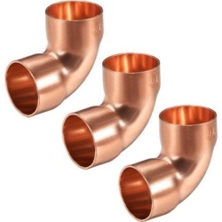 7/8-inch ID 90 Degree Copper Elbow Short-Turn Copper Pipe Fitting Conector for Plumbing 3pcs