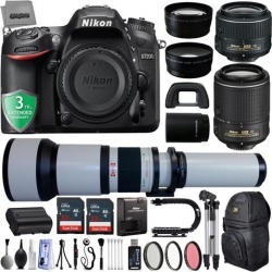 Nikon D7200 24.2MP 1080P DSLR Camera w/ Wi-Fi & GPS Ready + 5 Lens - 18 to 2600mm - 64GB - 30PC Kit - Nikon 18-55VR - Nikon AF-S 55-200VR - Opteka.