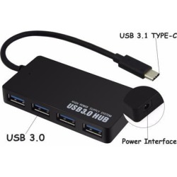 High Speed USB Hub Type-C 3.1 to 4 Port USB 3.0 HUB Splitter Type C for PC Computer Laptop Peripherals With Power Interface