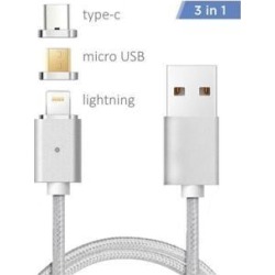 XtremPro 11174A 3 in 1 Magnetic Micro USB ISO Cable Type-C Charge Sync 6ft