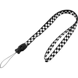 Unique Bargains Phone Side Release Buckle Plaid Neck Strap Lanyard Black White