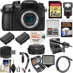 Panasonic Lumix DMC-GH4 4K Micro Four Thirds Digital Camera Body with 64GB Card + Backpack + Flash + Battery + Microphone + LED Light Kit