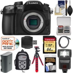 Panasonic Lumix DMC-GH4 4K Micro Four Thirds Digital Camera Body with 64GB Card + Battery + Backpack Case + Tripod + Flash + Accessory Kit