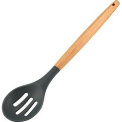 Slotted Spoon Kitchen Utensil Silicone Cooking Utensils Wood Handle Gadgets for Nonstick Cookware. Kitchen Accessories, Serving Utensils
