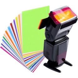 12 Pieces Color Card for Strobist Flash Gel Filter Color Balance with Rubber Band Filter Holder Diffuser Lighting