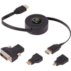 ReTrak ETCABLEHDM 5 ft. Retractable Standard HDMI Cable with Mini, Micro, and DVI Adapters