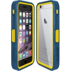 Amzer Blue on Yellow Embedded Tempered Glass Rugged Case With Holster for Silver/Gold Apple iPhone 6 Plus / 6S Plus