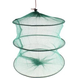 Unique Bargains 11.8' x 0.4' 2 Layers Foldable Fishing Landing Net Fish Basket for Fishermen Crawfish Green