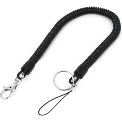 Lobster Hook Plastic Elastic Spring Coiled Strap Lanyard Black for Phone Keys