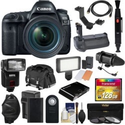 Canon EOS 5D Mark IV 4K Wi-Fi Digital SLR Camera & 24-70mm f/4L IS USM Lens + 128GB CF Card + Battery & Charger + Grip + Case + Flash + LED Light +.