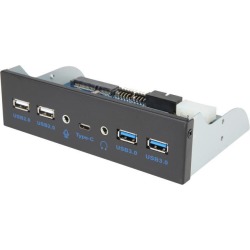 Coboc 5.25FP-2U32U2-C-A Motherboard USB 20pin to USB Type-C and 2 Ports USB 3.0 Type A Female, USB 9pin to Dual USB 2.0 Port 5.25 inch Optical.