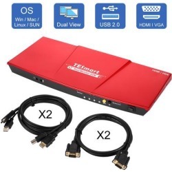 TESmart HDMI + VGA 4x2 HDMI Dual Monitor KVM Switch with 2 Pcs 5ft HDMI KVM Cables (Red)