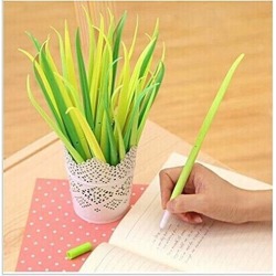 Best Global 1 Piece Poo-leaf Forest Green Grass-blade Ballpoint Silicon Grass Pen Black Ink