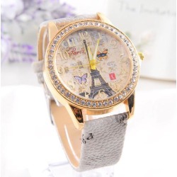 Fashion Butterfly Paris Tower Leather Women Watch