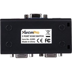 XtremPro 2 Port USB VGA KVM Switch w/ 2 Pcs KVM Cable - Monitor, Keyboard, Mouse Control - Black (41085)