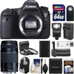 Canon EOS 6D Digital SLR Camera Body with EF 75-300mm III Lens + 64GB Card + Backpack + Flash + Grip + Battery/Charger Kit