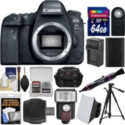 Canon EOS 6D Mark II Wi-Fi Digital SLR Camera Body with 64GB Card + Case + Flash + Battery & Charger + Tripod + Remote Kit
