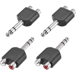 6.35mm Male to 2 RCA Female Connector Splitter Adapter Coupler Black 4Pcs for Stereo Audio Video AV TV Cable Convert
