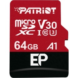 Patriot Memory 64GB EP Series MicroSDXC U3, A1, V30. 4K Memory Card with Adapter, Reads 100MB/s, Writes 80MB/s