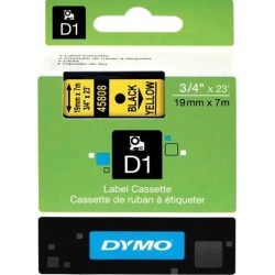 Dymo 45808 Black on Yellow D1 Label Tape 0.75' Width x 23 ft Length - 1 Each - Polyester - Thermal Transfer - Yellow