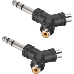 6.35mm Male to 2 RCA Female Y Shape Connector Stereo Audio Video Cable Adapter Splitter Black 2Pcs