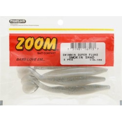Zoom Bait 116-109 Swimmin Super Fluke 4.5' 5 Pack Fish Soft Plastic Smokin Shad
