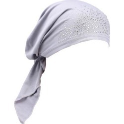 Women Head Scarf Pre Tied Chemo Hat Rhinestone Beanie Turban Headwear Gray