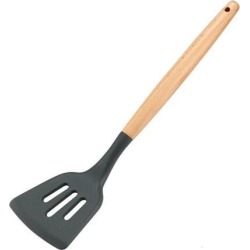 Slotted Turner Kitchen Utensil Silicone Cooking Utensils Wood Handle Gadgets for Nonstick Cookware. Kitchen Accessories, Serving Utensils