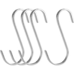 Stainless Steel S Hooks 3.6' Flat S Shaped Hook Hangers for Kitchen Bathroom Bedroom Storage Room Office Outdoor Multiple Uses 4pcs