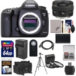 Canon EOS 5D Mark III Digital SLR Camera Body with 50mm f/1.4 USM Lens + 64GB Card + Battery & Charger + Case + 3 Filters + Tripod Kit