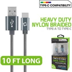 10ft Braided Nylon Type-C USB Charge Data & Sync Cable for Galaxy S8 / S8 Plus