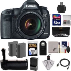 Canon EOS 5D Mark III Digital SLR Camera with EF 24-105mm L IS USM Lens with 64GB Card + 2 Batteries & Charger + Grip + 3 Filters + HDMI Cable +.